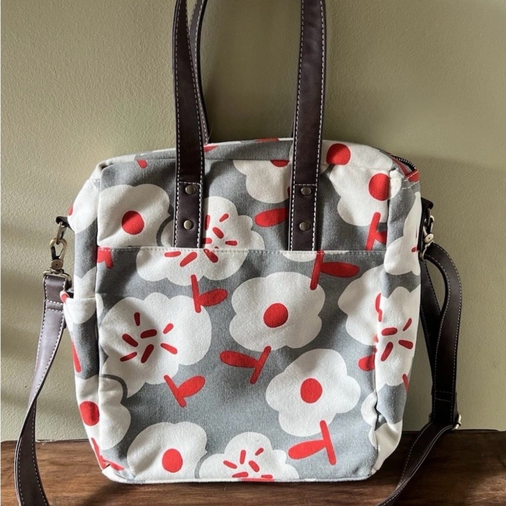 Marimekko Gray and Red Floral Tote - Picture 2 of 4